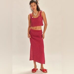 NWOT Free People Beach Havana Knit Sweater Coord Set Dark Pink Sz M